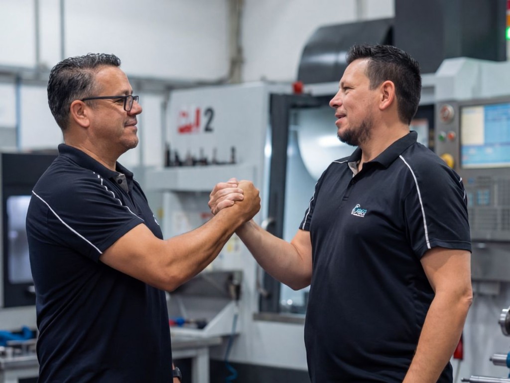 Parceria comercial entre profissionais da indústria metalmecânica